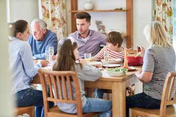 Extended family with grandparents having lunch