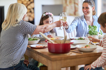 Grandmother and daughter start with champagne