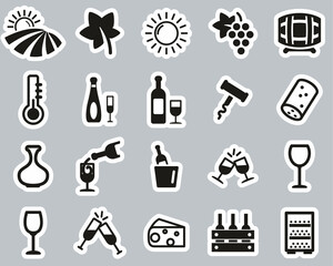 Wine Or Winery Icons Black & White Sticker Set Big