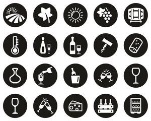 Wine Or Winery Icons White On Black Flat Design Circle Set Big
