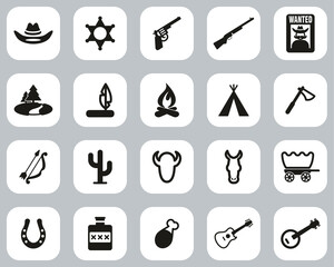 Wild West Icons Black & White Flat Design Set Big