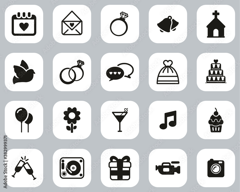 Sticker Wedding Icons Black & White Flat Design Set Big