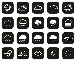 Weather Icons White On Black Flat Design Set Big