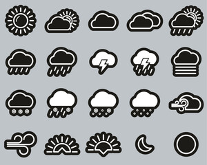 Weather Icons White On Black Sticker Set Big