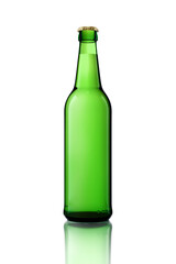 3d model of one green bottle. Glass beer bottle isolated on white.