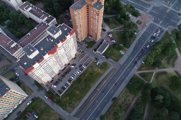 Naklejka premium Aerial Townscape of Saint Petersburg City. Kalininsky District