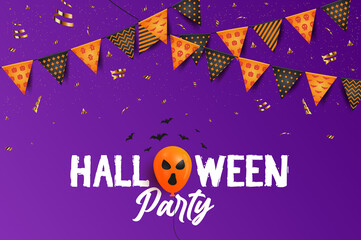 Halloween Party Banner template with balloons and place for text. Can be used as party invitation or web banner. Vector Illustration