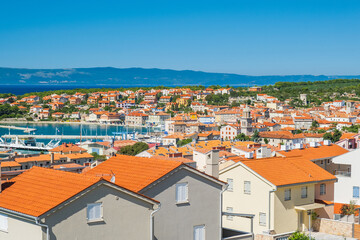 Naklejka na ściany i meble Panoramic view of town of Cres on the island of Cres in Croatia