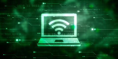 2d illustration WiFi symbol with laptop

