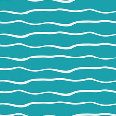 Abstract hand drawn doodle sea waves. Seamless vector pattern background. Linear geometric irregular lines on ocean aqua blue backdrop. All over print for marine , water concept, wellness, spa