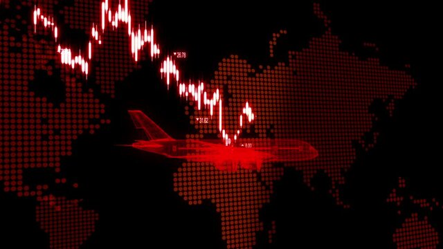 airplane stock market chart down animation