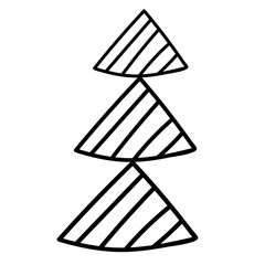 Black vector drawing. Funny Christmas tree made of striped triangles.