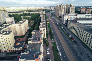Fototapeta premium Aerial Townscape of Saint Petersburg City. Kalininsky District