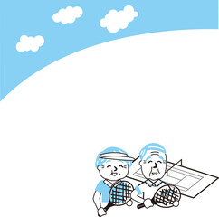 シニア夫婦テニス2色コピースペース