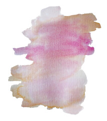 Rose gold shapeless watercolor stain. Delicate romantic pink texture isolated on white background