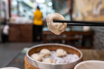 Soup dumplings in bamboo cages, a traditional snack in Nanjing, China