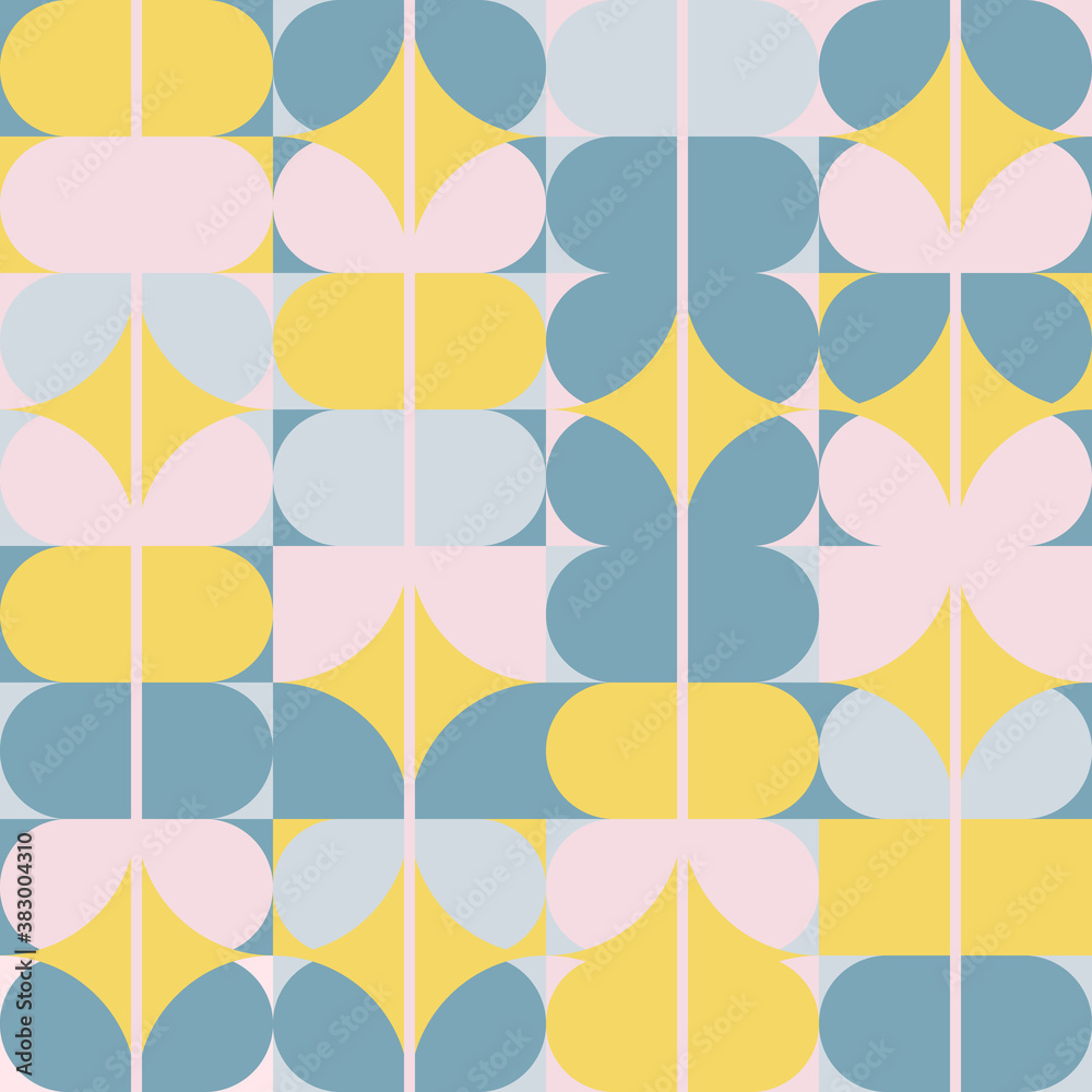 Aufkleber Modern vector abstract seamless geometric pattern with semicircles, circles and squares in retro scandinavian style. 