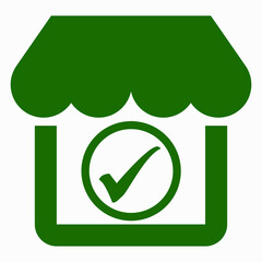 OK and shop icon. Proof of purchase. Good supermarket icon. Best product icon. Vector icon.