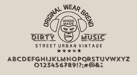 Craft retro vintage typeface design. Youth fashion type. Textured alphabet