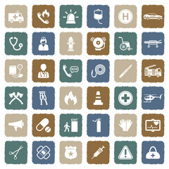 Emergency Icons. Grunge Color Flat Design. Vector Illustration.