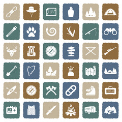 Expedition Icons. Grunge Color Flat Design. Vector Illustration.