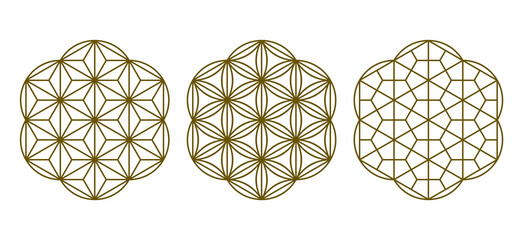 Three design elements based on Japanese decorative art Kumiko zaiku.