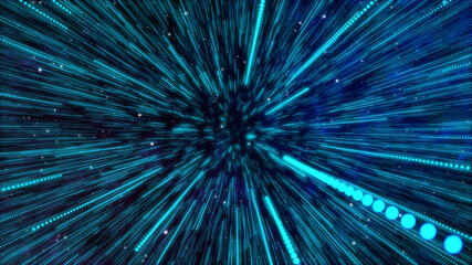 Fototapeta premium Abstract Simple creative cosmic background. Hyper jump into another galaxy star. Follow Speed of light, neon glowing rays motion. Beautiful colorful explosion, Big bang Moving through stars.