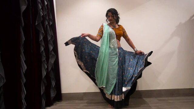 Indian Female Model in traditional Chaniya choli. Navratri is an Indian Festival and Chaniya choli its traditional costume