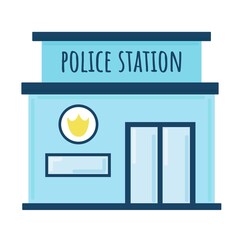 Police station in flat style. Vector illustration isolated on white background