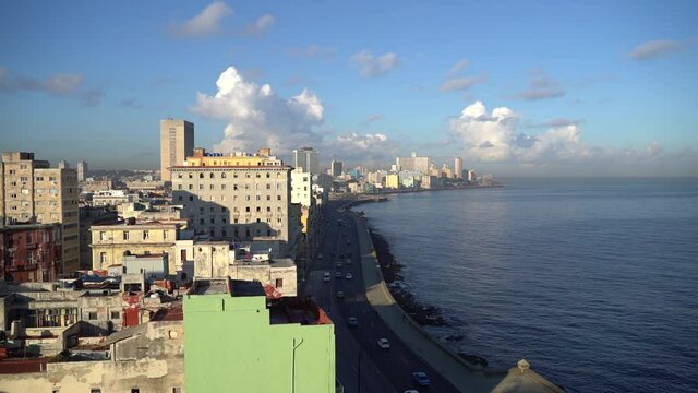 Aerial video of Habana malecon at sunrise.