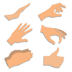 Hand gestures. Flat collections of arms showing different gestures.  Hand with counting gestures, forefinger sign. Vector illustration EPS10