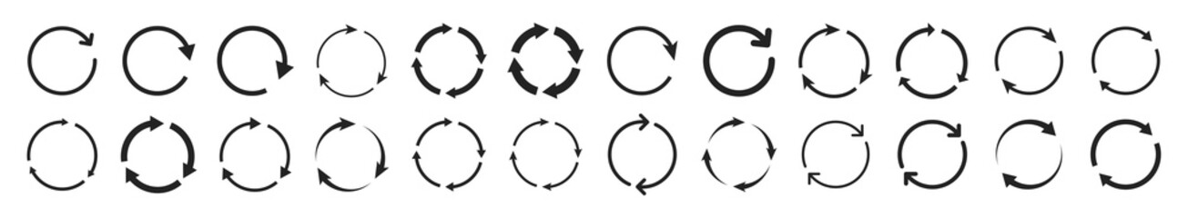 Set of circle arrows. Vector elements. Black loading symbol.