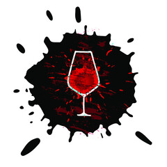 Silhouette of wine glass and abstract drop of red wine. Design for wine list, menu. 