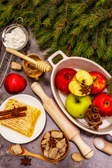 Christmas or New Year apple pie baking concept