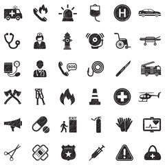 Emergency Icons. Black Scribble Design. Vector Illustration.