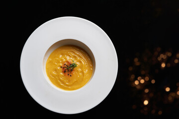 Pumpkin cream soup with spices, Healthy Vegetarian food