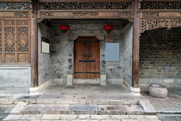 Fototapeta na wymiar Ancient town street and wooden gate, Nanjing, China