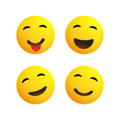 Set of Smiling Emoticons - Simple Shiny Happy Emoticon Clip-Art, Isolated on White Background - Vector Design