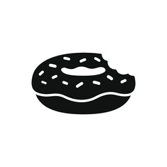 Donut with bite with sprinkles on top silhouette. Simple flat vector icon illustration.