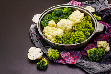 Assorted broccoli, romanesco and cauliflower