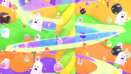 Obraz premium Happy Halloween cute ghost adventure world. 3d rendering picture.