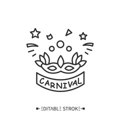 Carnival mask line icon. Traditional carnival mask. Masquerade. Annual Brazilian festival in Rio de Janeiro. Mardi Gras. Venetian mask. Isolated vector illustration. Editable stroke 