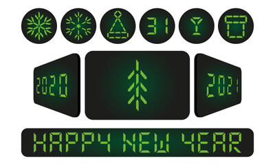 Set of New Year's icons in green.