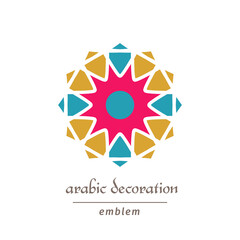 Decorative symbol with arabic geometric ornament. Vector mosaic emblem design