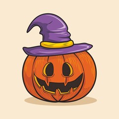 Pumpkin with Witch Hat Halloween Cartoon