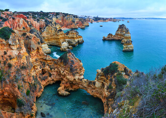Landscape view of a rocky beach in Lagos city Algarve - Portugal