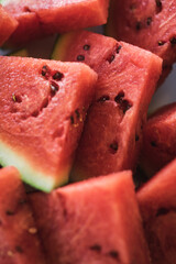 Bright red fresh watermelon slices top view.