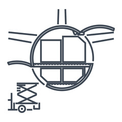 Thin line icon cargo containers loaded into freight aircraft