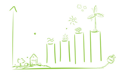 erneuerbare Energie Grafik Zeichnung Skizze Gr&uuml;n 