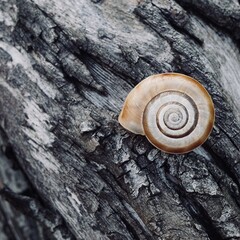 small snail on the trunk in the nature,  animal shell